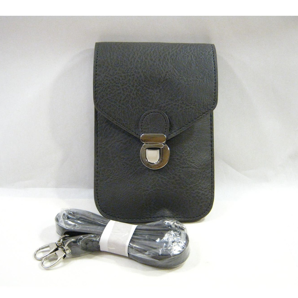 Dark Gray Vegan Crossbody Handbag Cell Phone Passport Holder Travel Pouch
